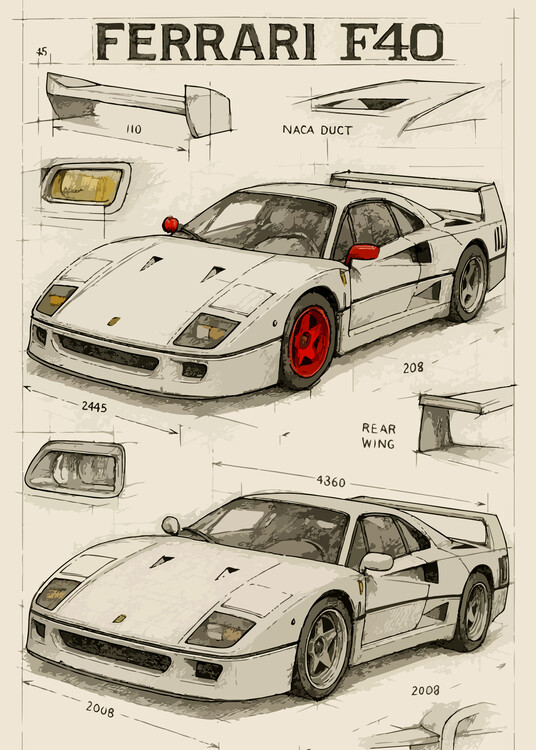 Plakat Pencil sketch of Ferrari F40