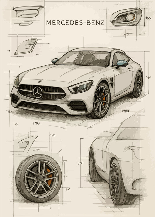Plakat Pencil sketch of Mercedes Benz