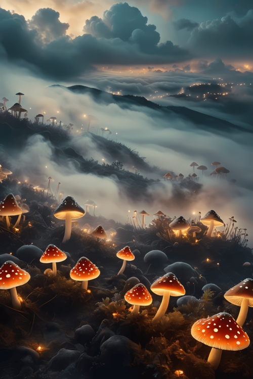 Poster Toadstools in the fog
