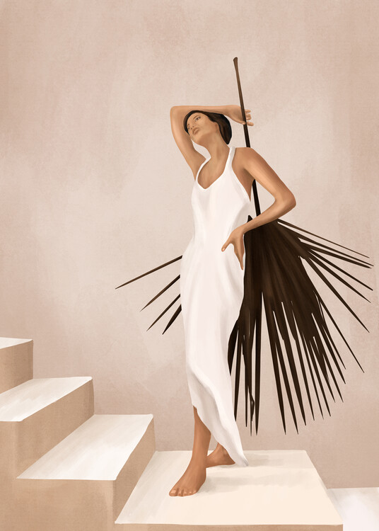 Poster Minimal Woman with a Palm Leaf