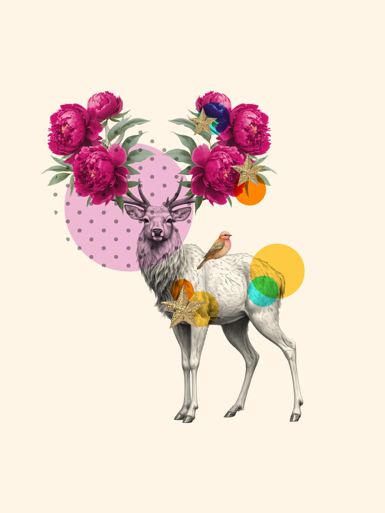 Poster Deer with flowers