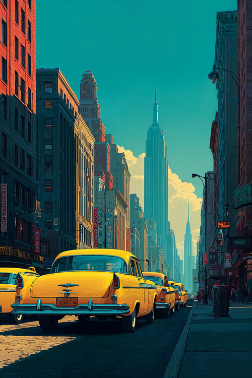 Poster New York Noir – Yellow Cabs and Skyscrapers