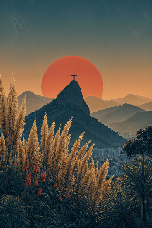 Poster Brazilian Sunset – Christ the Redeemer Over Rio