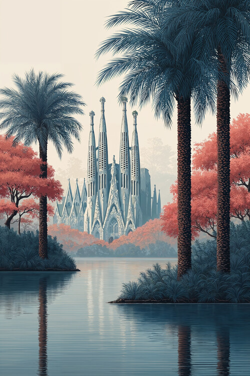 Poster Barcelona Reflections – Sagrada Familia by the Water