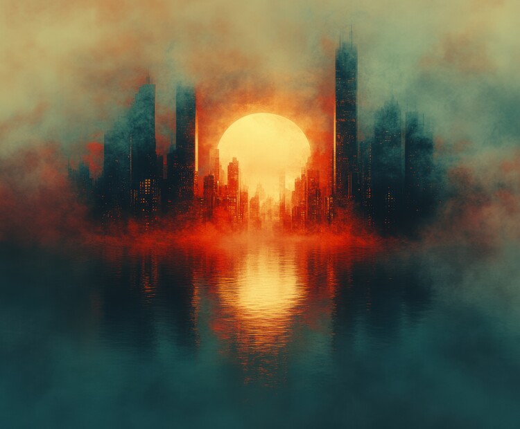 Poster Orange Haze Cityscape at Sunset