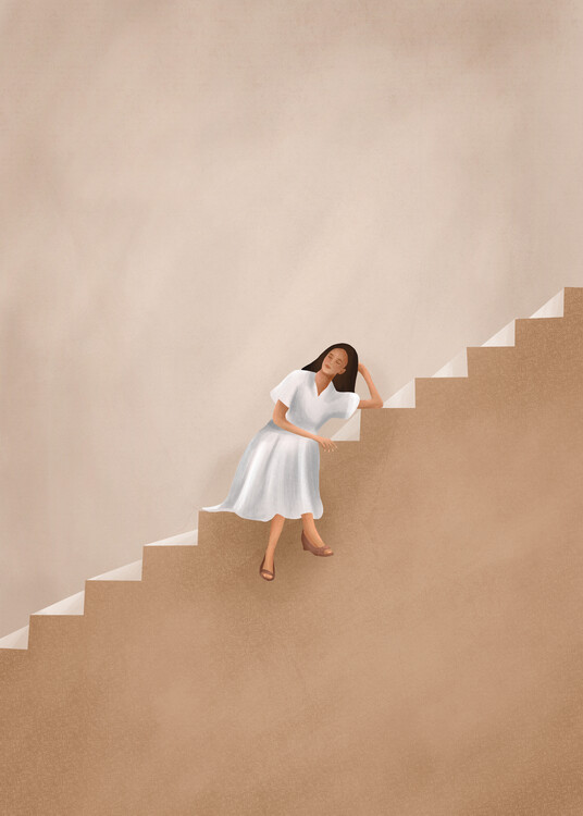 Plakát Girl Thinking on a Stairway