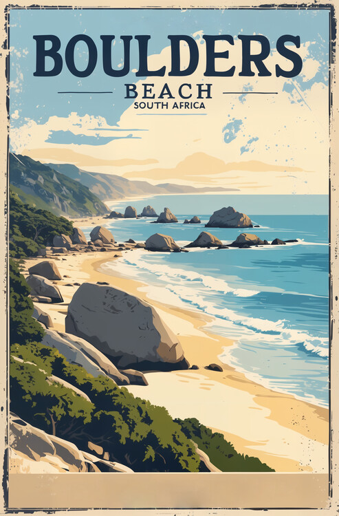 Poster Vintage Travel Poster: Boulders Beach South Africa