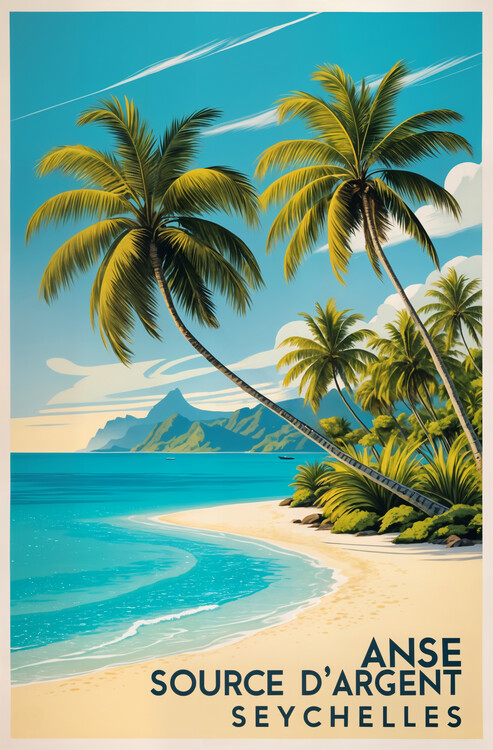 Плакат Vintage Travel Poster: Anse Source D'Argent Seychelles