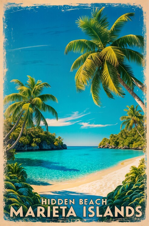 Плакат Vintage Travel Poster: Hidden Beach Marieta Islands