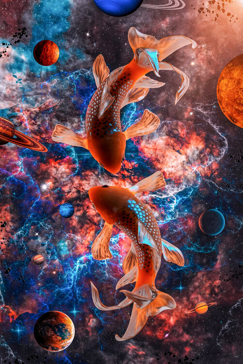 Plagát Yin and Yang space fish