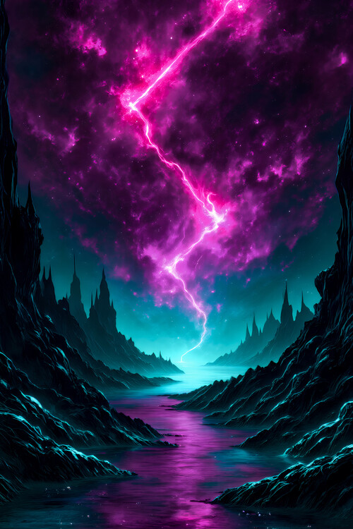 Poster Nebula Strike – Lightning Cosmic Dreamscape