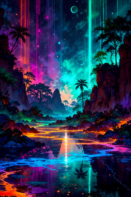 Poster Aurora Jungle – Tropical Cosmic Lights