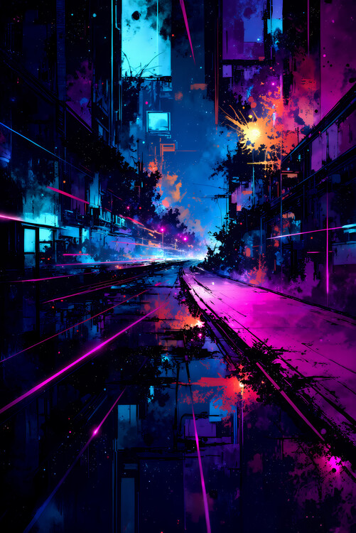 Poster Neon Starlane – Futuristic Cosmic Street