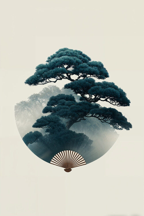Tablou pe pânză Whispers of Japan: Pine and Fan