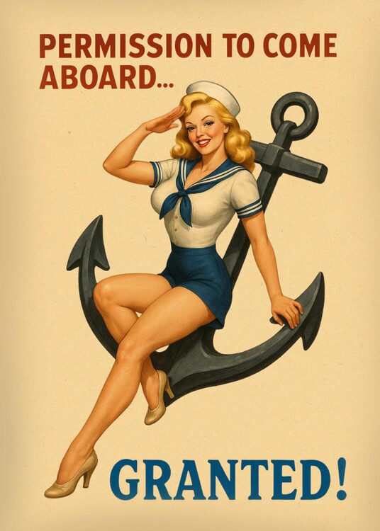Poster Permission to Come Aboard Vintage Pinup Poster