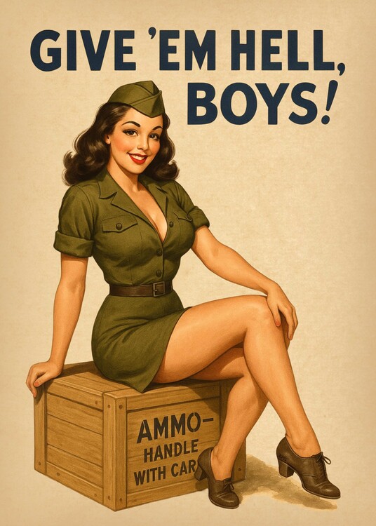 Poster Give em Hell, Boys Vintage Pinup Poster