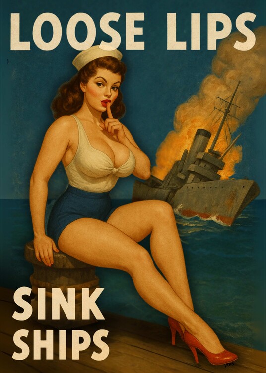 Poster Loose Lips Sink Ships, Vintage Pinup Poster