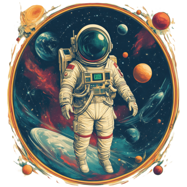 T-shirt Astronaut Exploring the Cosmic Wonders of Space with Planets