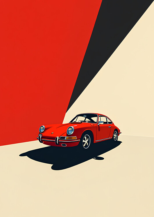 Plakát Stylish Red Sports Car Illustration: Minimalist Art