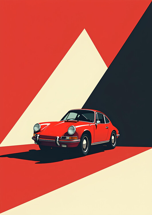Plakát Vibrant Red Porsche Illustration: Modern Minimalist Art