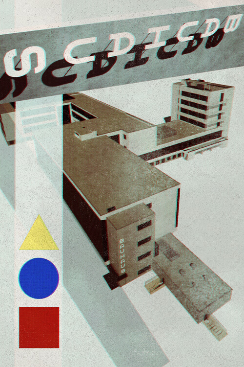 Poster Bauhaus Dessau architecture in vintage magazine style III