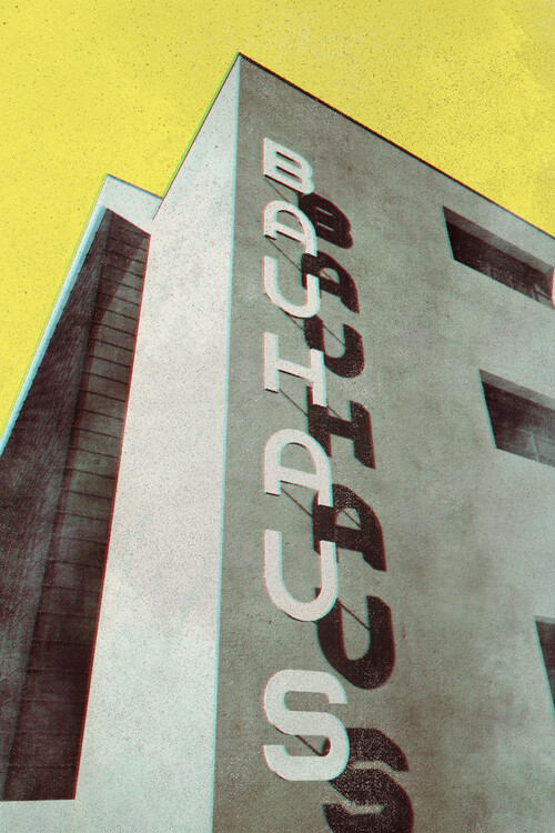 Poster Bauhaus Dessau architecture in vintage magazine style