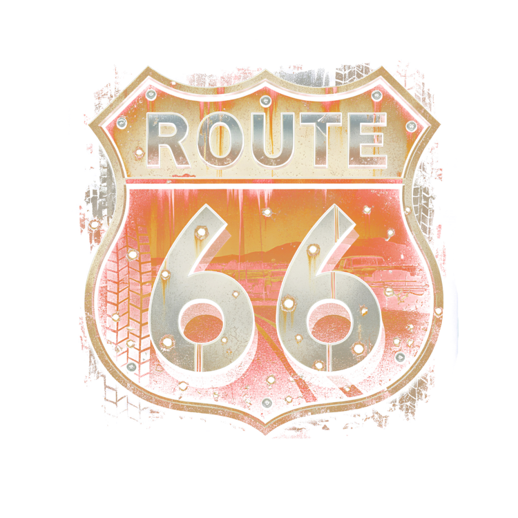 T-shirt Rusted Route 66 Shield - Battle-Scarred Highway Legend