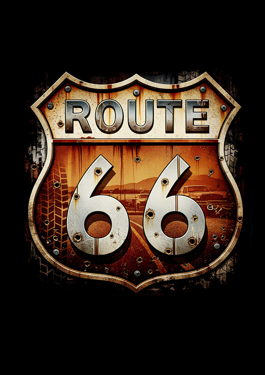 Canvas Print Route 66 Bullet Riddled Sign