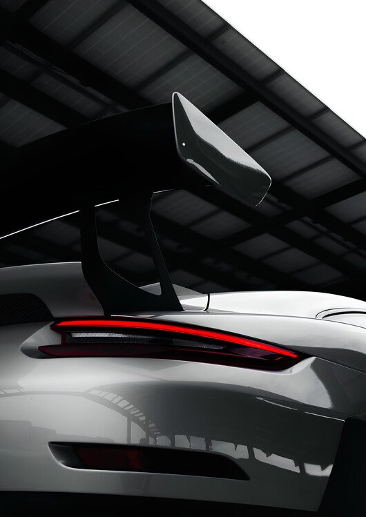 Plakát Porsche Sports Car Rear Spoiler and Taillight  Silver Finish