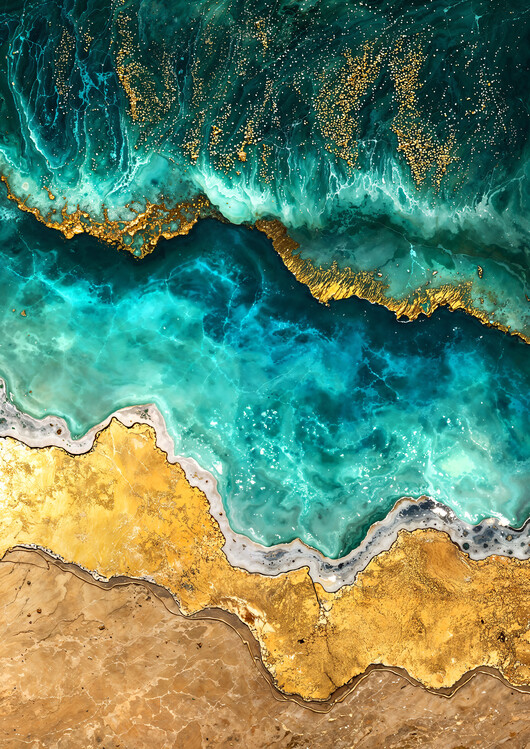 Poster Abstract Ocean Waves Kintsugi Art