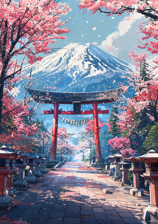 Poster Sacred Sakura Path to Fuji
