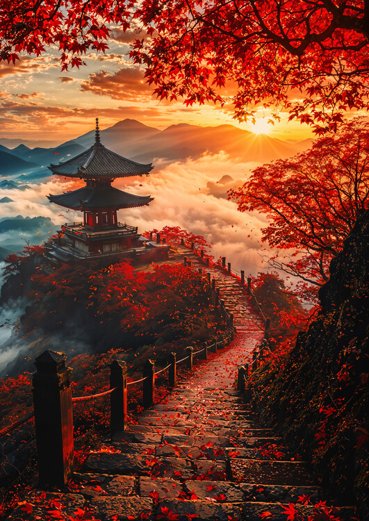 Poster Japanese Pagoda Sunset