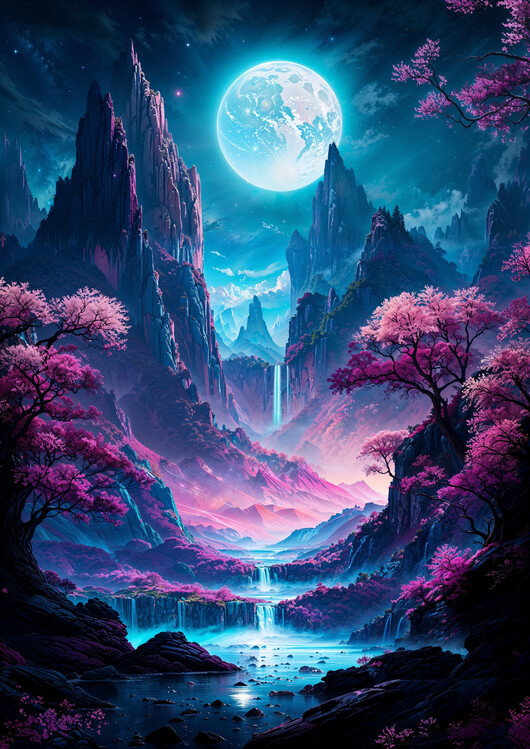 Poster Neon Full Moon Valley