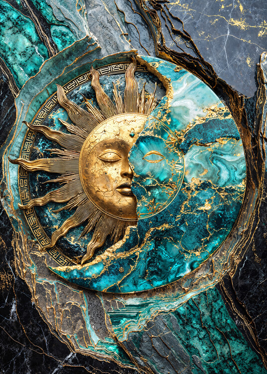 Poster Golden Sun and Moon Kintsugi Art