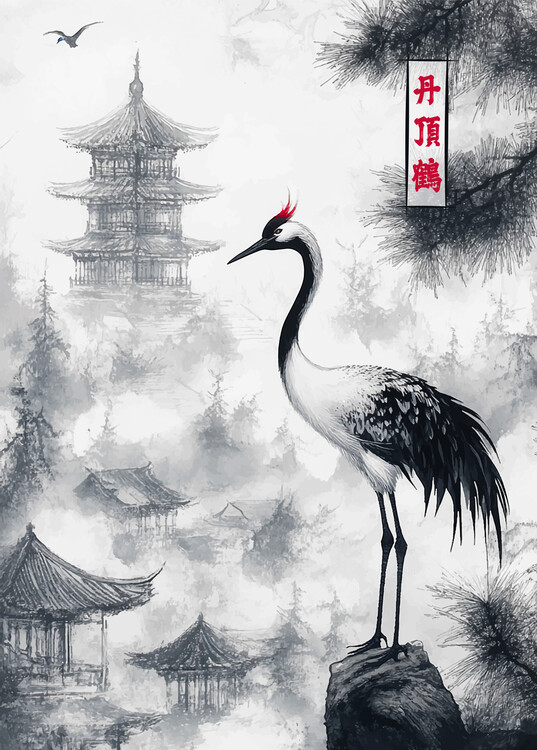 Poster Red crowned crane