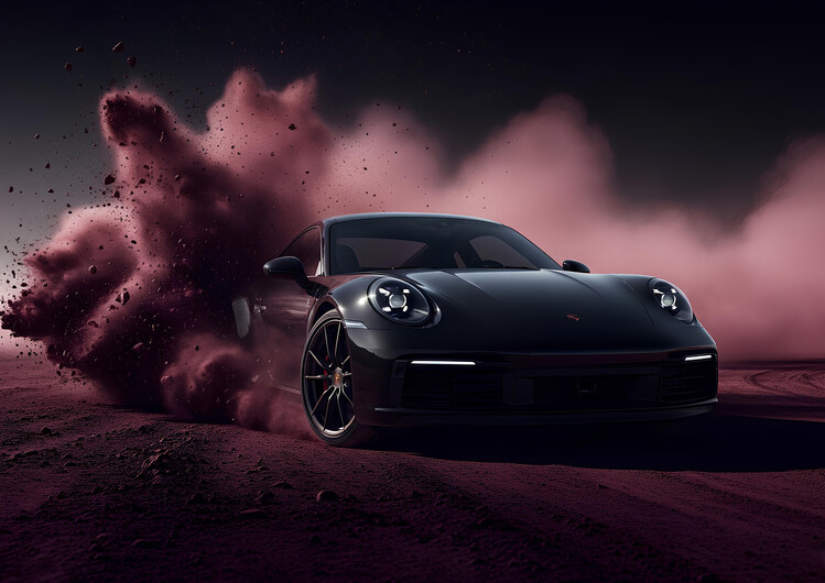 Poster Porsche 911 Black with Pink Dust Cloud