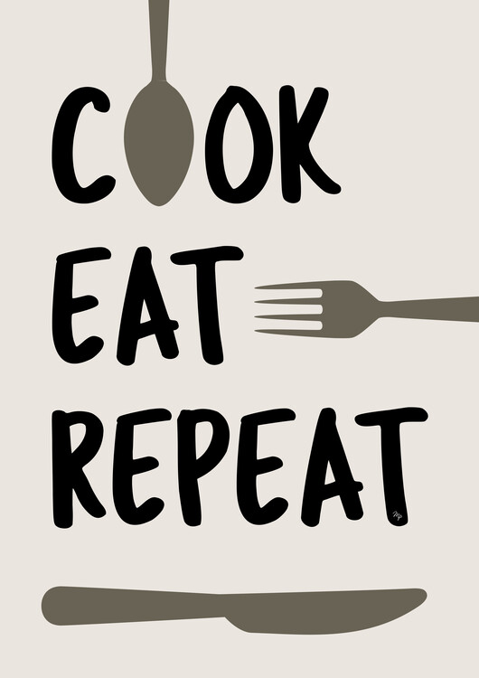 Poster Cook Eat Repeat Kitchen Quote