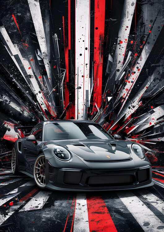 Plakát Porsche 911 GT3 with Explosive Abstract Art Background