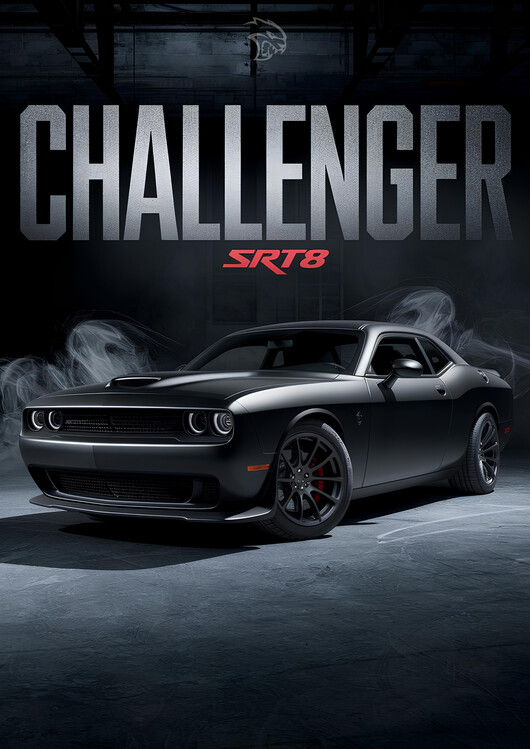 Poster Dodge Challenger SRT8 Hellcat with Smoke Effects