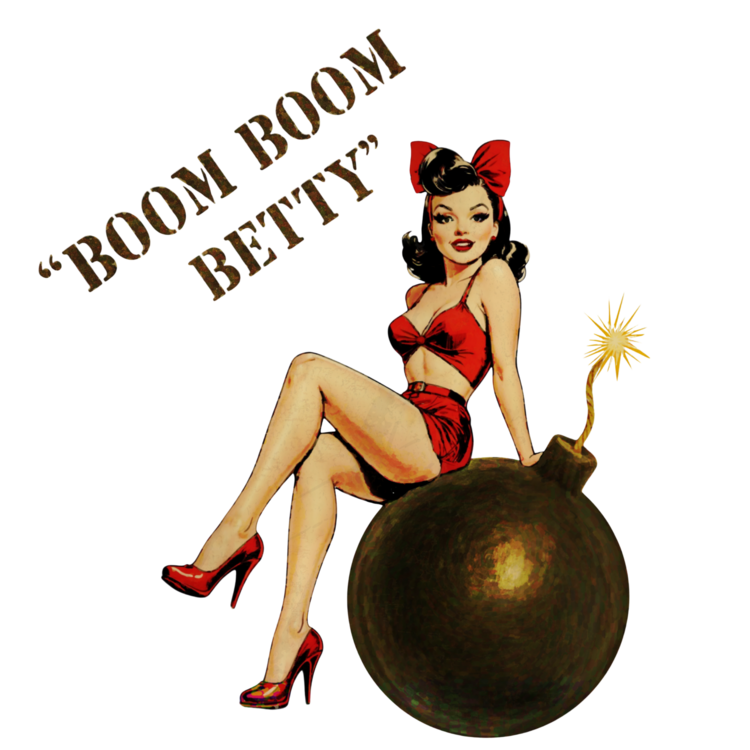 Poster WWII-era Nose Art Pinup Bomb Illustration, Boom Boom Betty