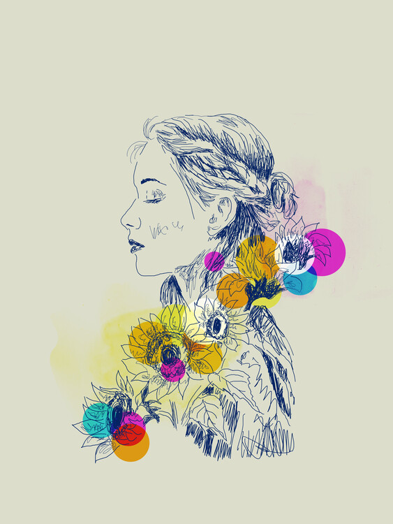 Poster Girl With Sunflowers