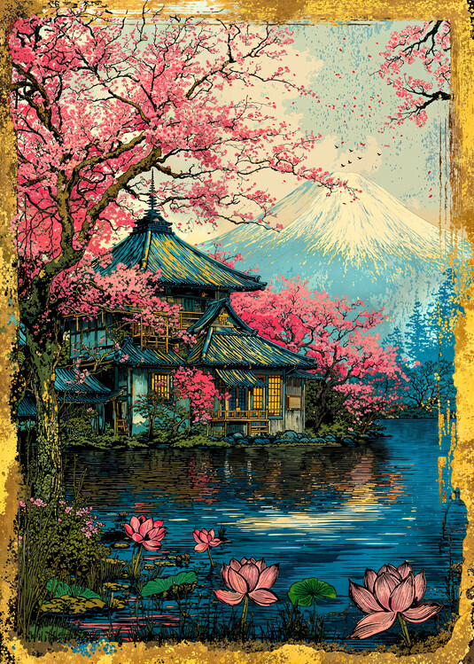 Poster Fuji’s Sacred Bloom Retro Art