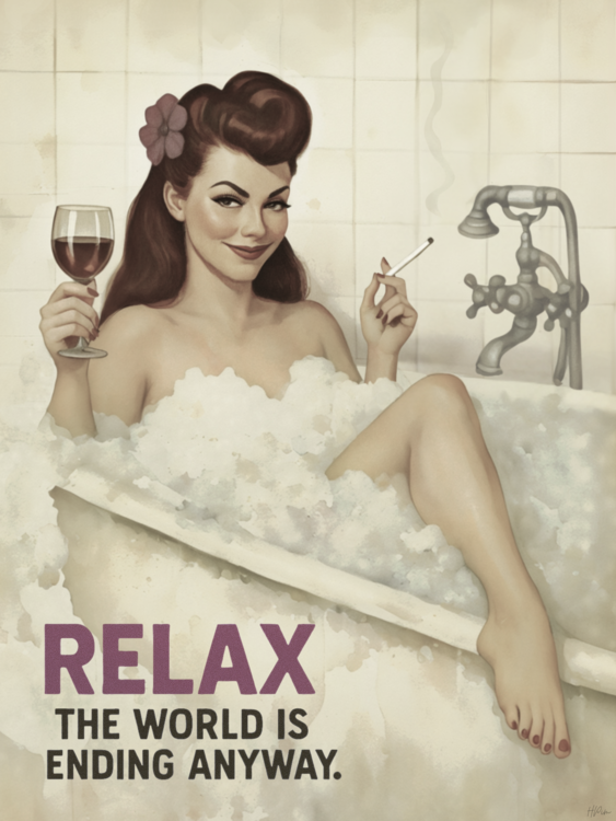 Poster Relax, Pinup Girl Pop Art  with Nihilistic Sarcasm