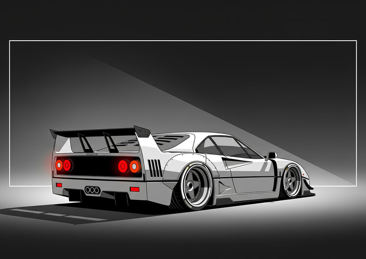 Plakát Legendary Ferrari F40 Widebody Rendered Sportscar Art