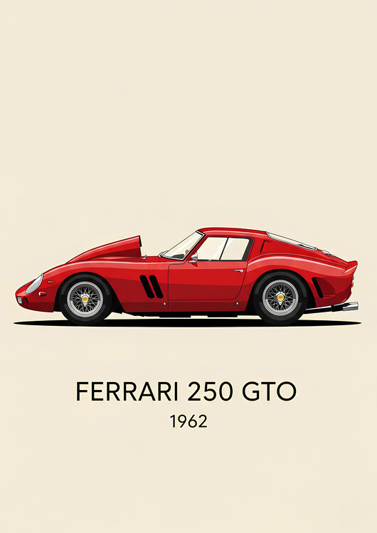 Plakát Ferrari 250 GTO 1962 Classic Red Sportscar Illustration