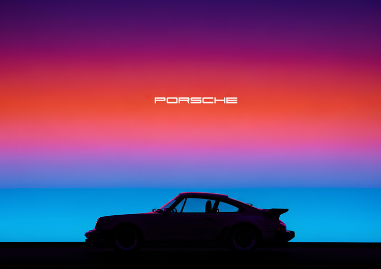 Poster Porsche Synthwave Sunset Silhouette Art Print