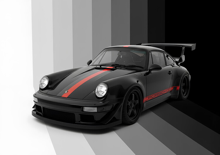 Vászonkép Porsche 911 Black with Red Stripes Art Print