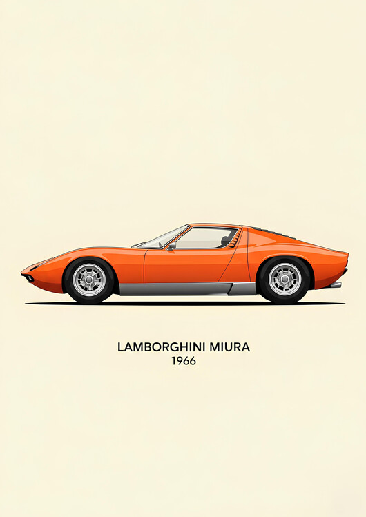 Poster Lamborghini Miura 1966 Orange Classic Sportscar Illustration