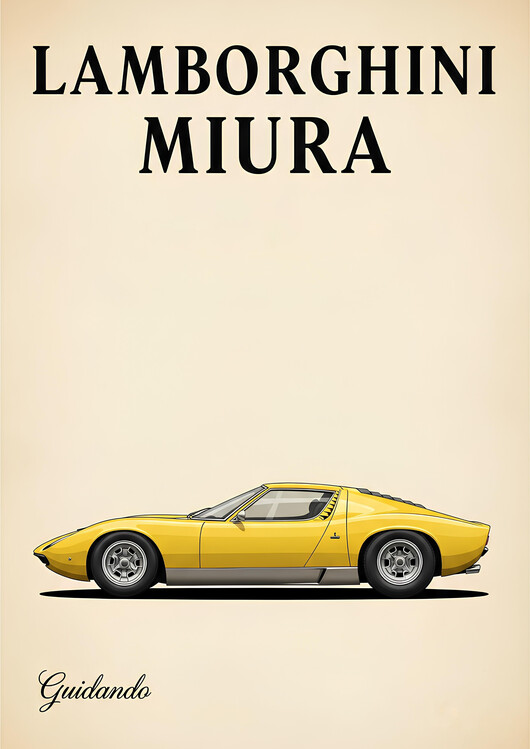Slika na platnu Lamborghini Miura Yellow Classic Sportscar Illustration Art