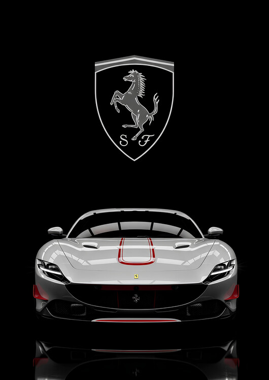 Plakát White Ferrari Roma With Red Accent Details